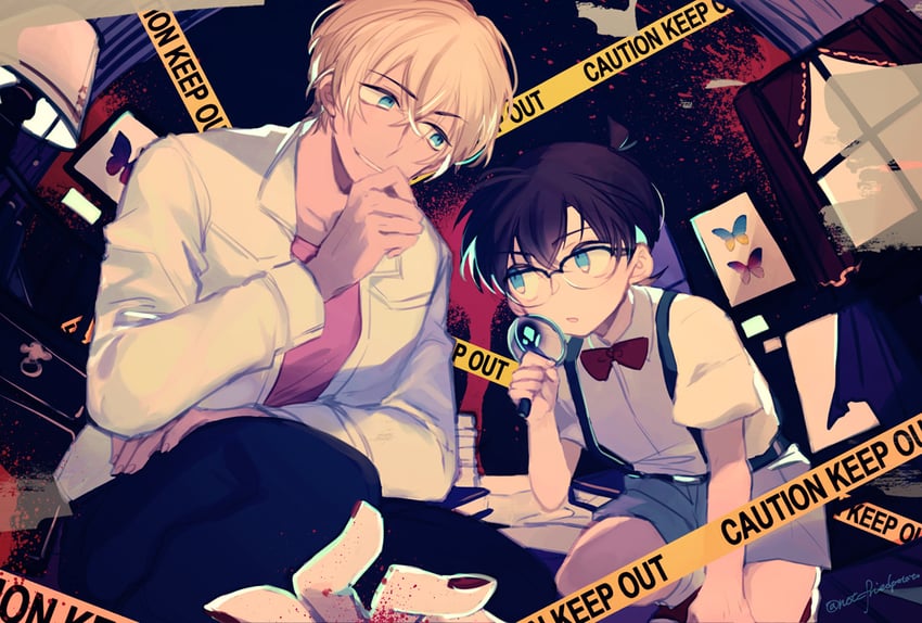 edogawa conan and amuro tooru (meitantei conan) drawn by jikei