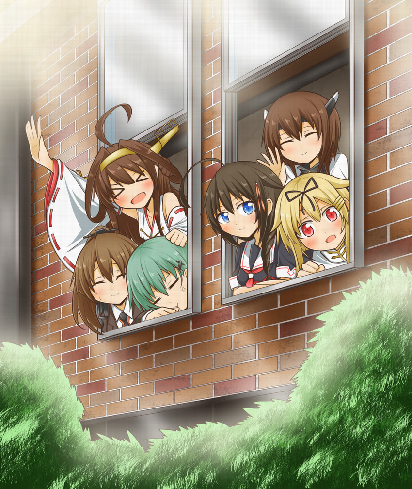 shigure, kongou, yuudachi, shigure kai ni, yuudachi kai ni, and 4 more (kantai collection) drawn by wataru_(nextlevel)