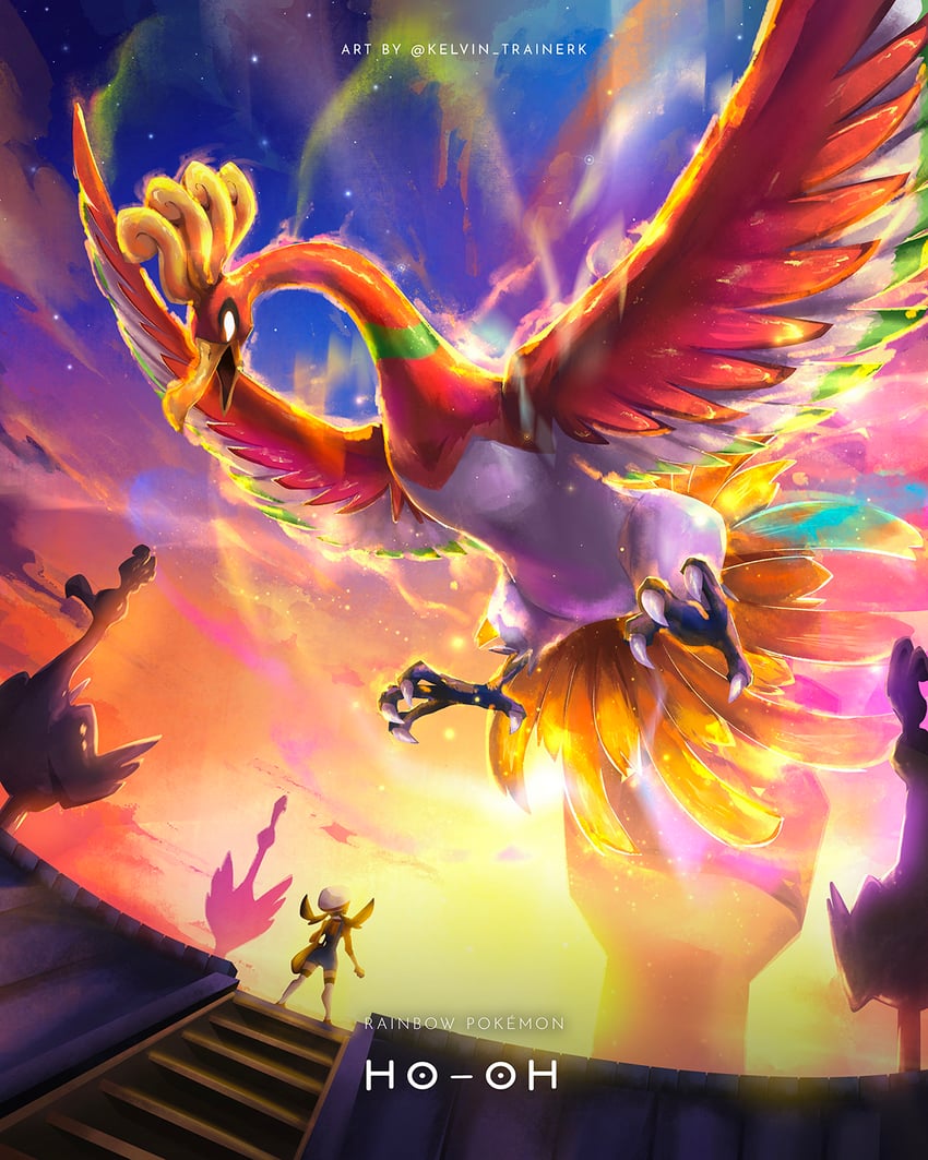 lyra and ho-oh (pokemon and 1 more) drawn by kelvin-trainerk