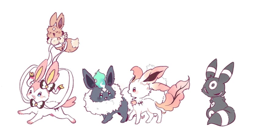eevee, sylveon, umbreon, leafeon, and flareon (pokemon) drawn by fumi03
