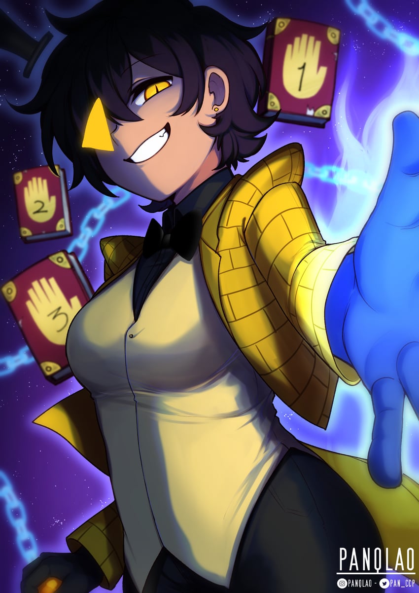 kurobe natsumi and bill cipher (senpai ga uzai kouhai no hanashi and 1 more) drawn by panqlao