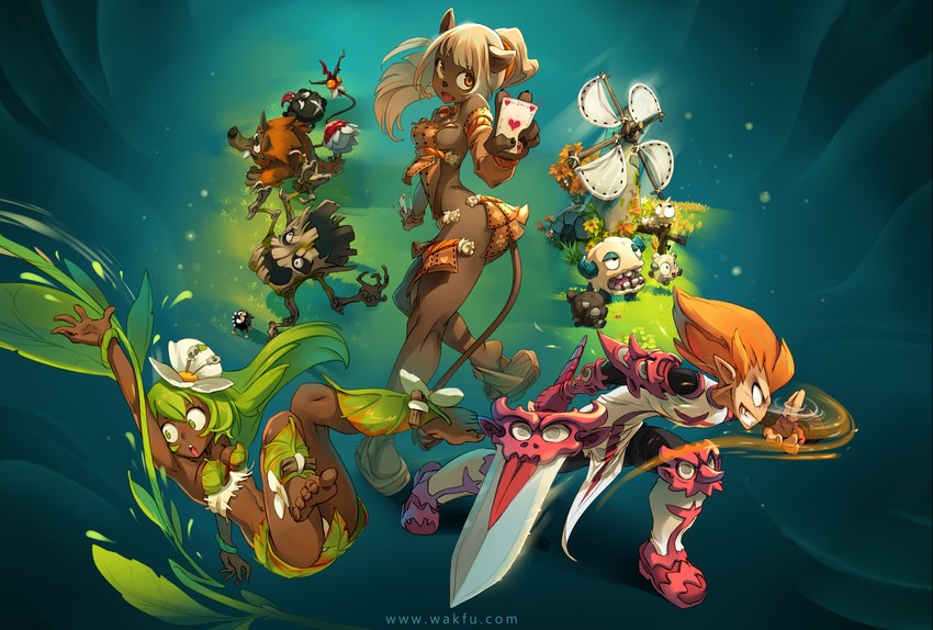 amalia sheran sharm, sadida, ecaflip, iop, and tristepin percedal (wakfu) drawn by xaxaxa