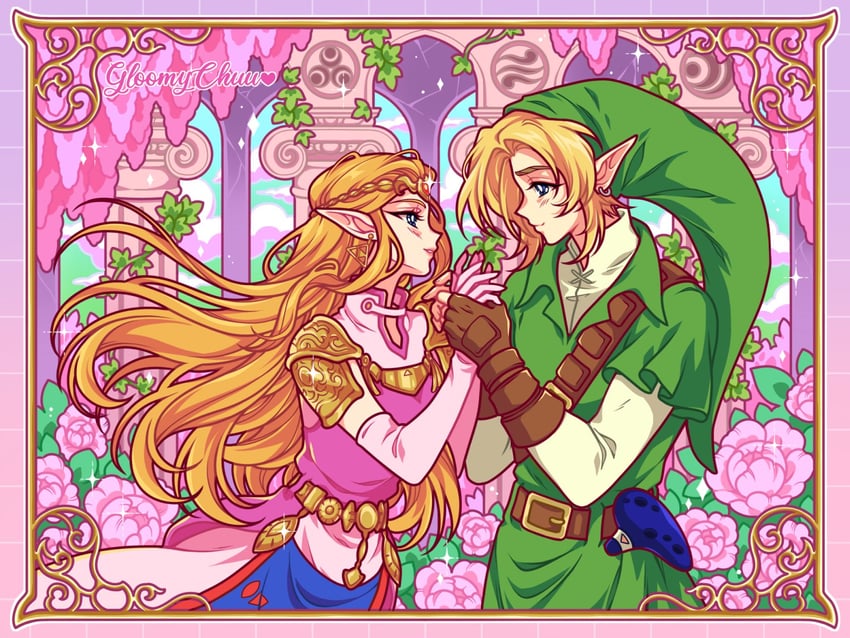 link and princess zelda (the legend of zelda and 1 more) drawn by mroczniak_(gloomy_chuu)
