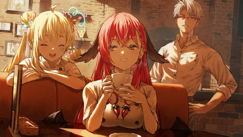 arurandeisu, tooko, konkon aria, and pizza-kun (holostars and 2 more) drawn by fagi_(kakikaki)