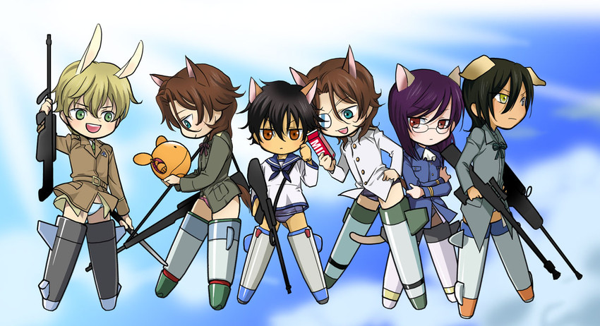 eila ilmatar juutilainen, miyafuji yoshika, gertrud barkhorn, haro, charlotte e. yeager, and 7 more (gundam and 3 more) drawn by kodamu