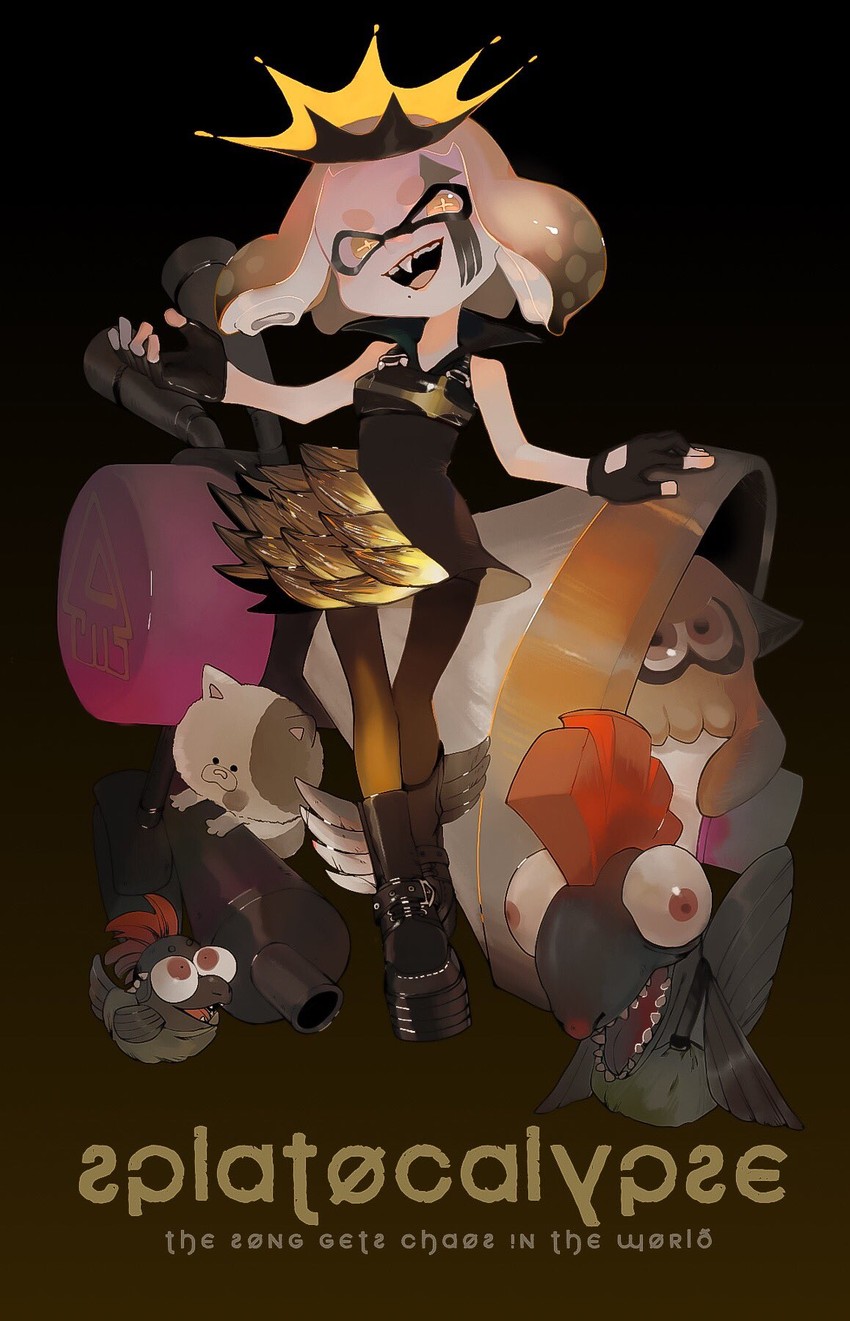 inkling player character, pearl, smallfry, li'l judd, and chum (splatoon and 1 more) drawn by urutora