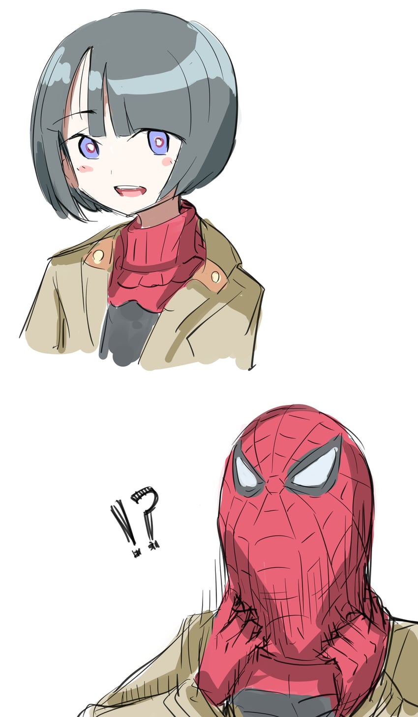 spider-man and shiiko sugai (gundam and 3 more) drawn by hebi_(rarata6o)