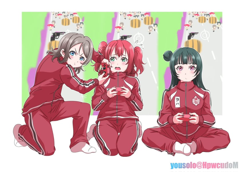 watanabe you, tsushima yoshiko, and kurosawa ruby (love live! and 1 more) drawn by yousolo