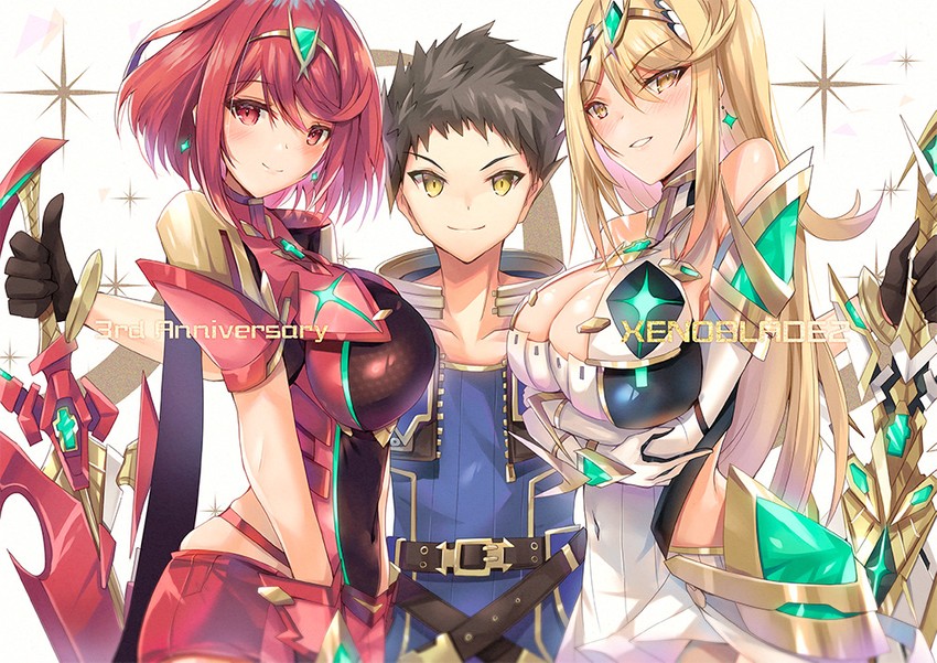 pyra, mythra, and rex (xenoblade chronicles and 1 more) drawn by inoue_takuya_(tactactak)