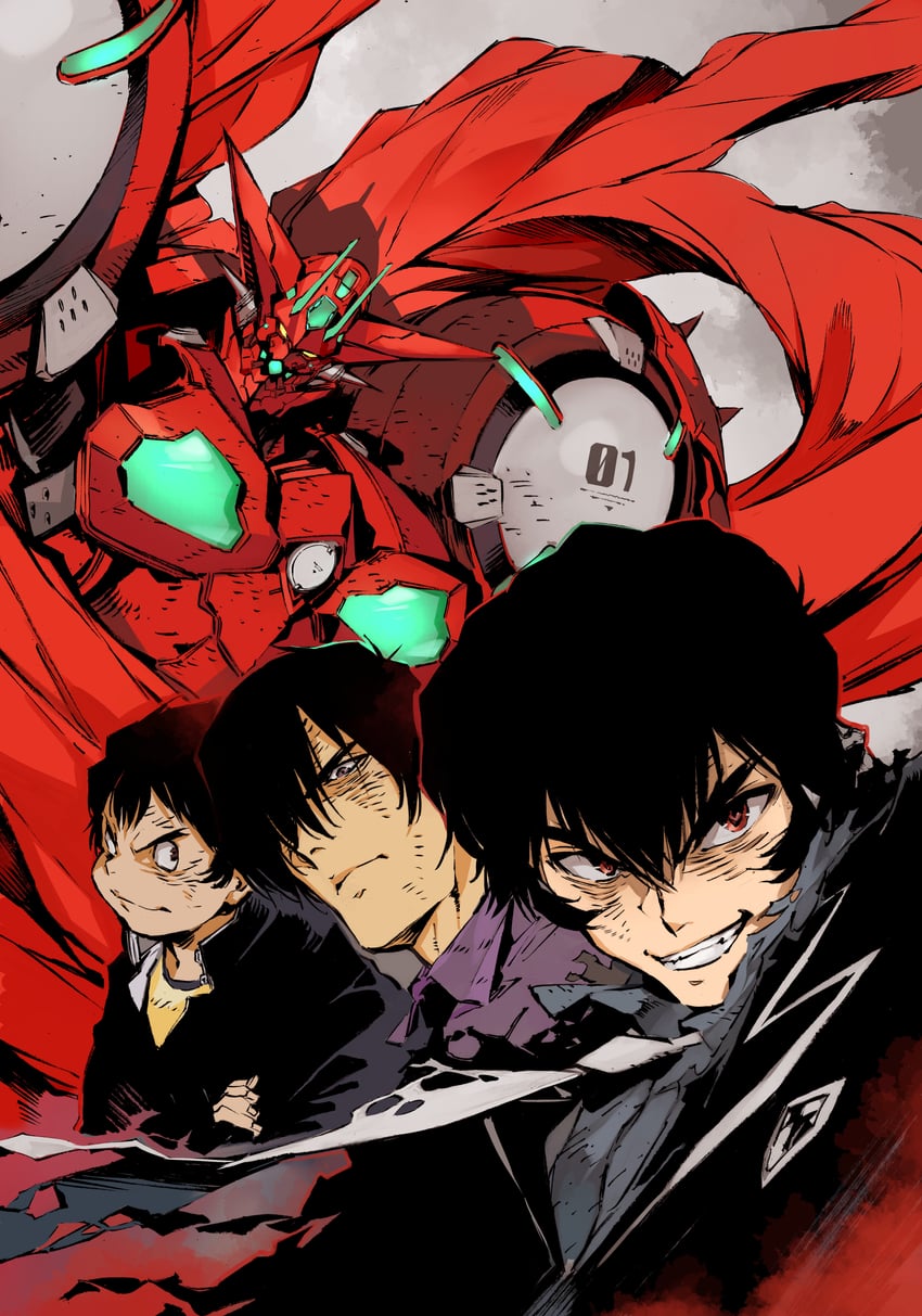 getter-1, nagare ryoma, musashi tomoe, and jin hayato (getter robo and 1 more) drawn by shimizu_eiichi and shimoguchi_tomohiro