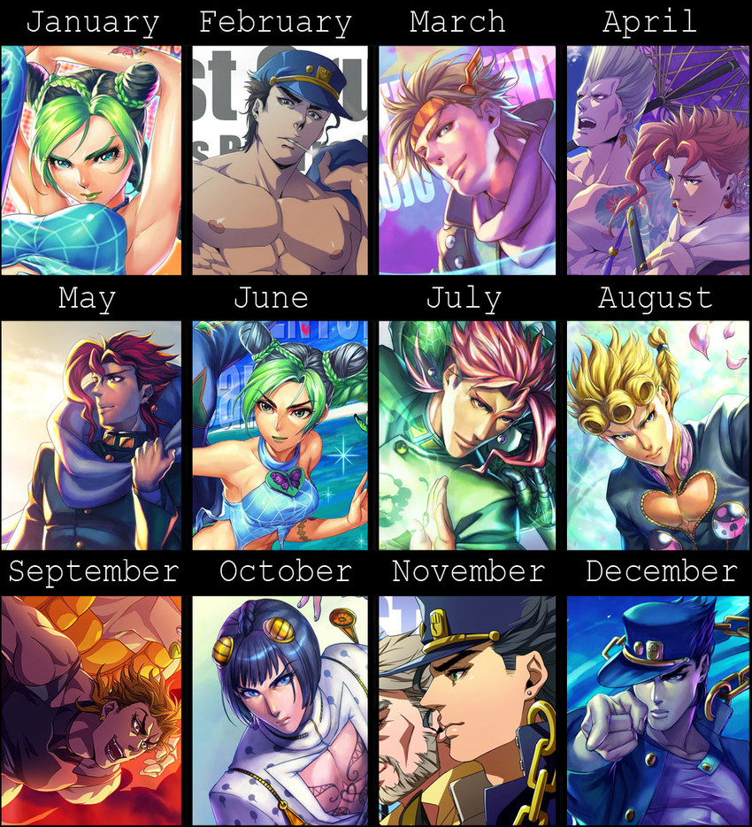 joseph joestar, kujo jotaro, dio brando, kujo jolyne, giorno giovanna, and 4 more (jojo no kimyou na bouken and 4 more) drawn by kotatsu_(g-rough)