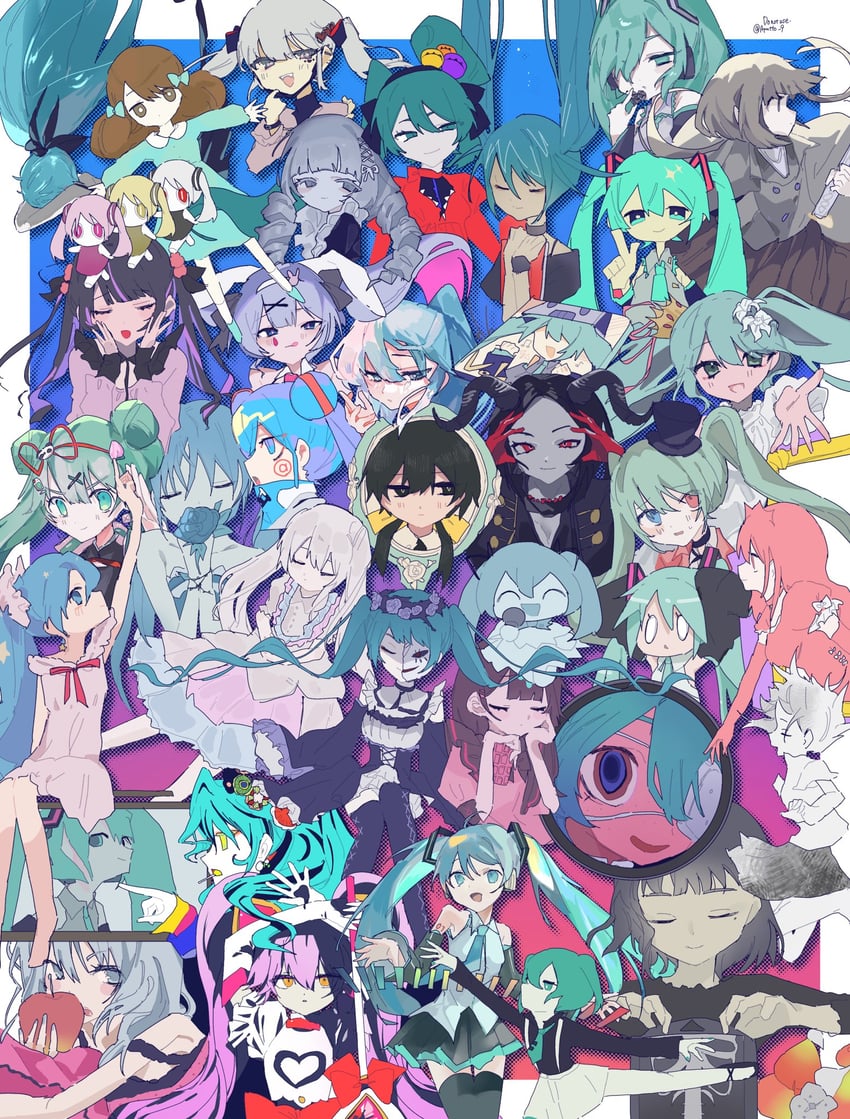 hatsune miku, aimaina, ririka, iki, and riko (vocaloid and 36 more) drawn by apu_(aputto_9)