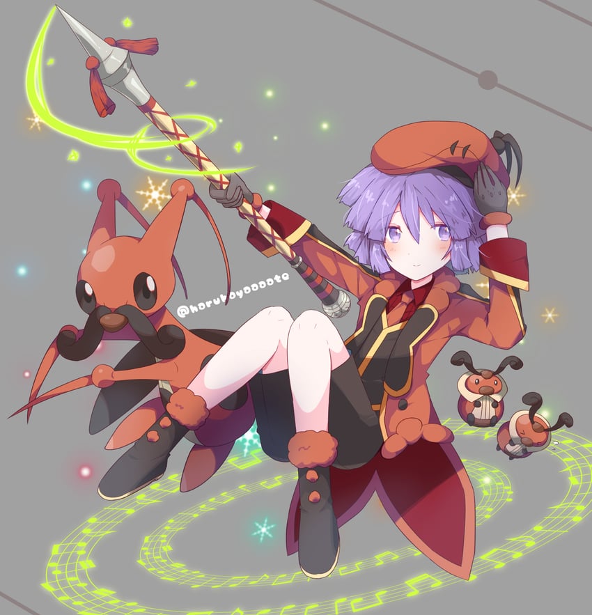 kricketune, kricketot, and bugsy (pokemon and 1 more) drawn by harushippuu