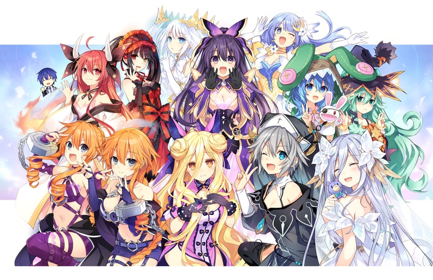 tokisaki kurumi, yatogami tohka, tobiichi origami, itsuka kotori, himekawa yoshino, and 9 more (date a live) drawn by tsunako