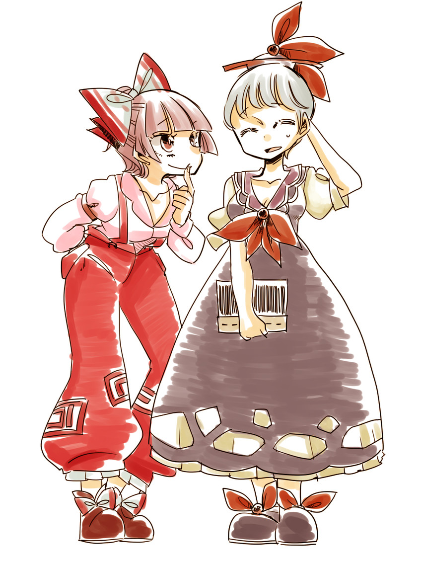 fujiwara no mokou and kamishirasawa keine (touhou) drawn by komaku_juushoku
