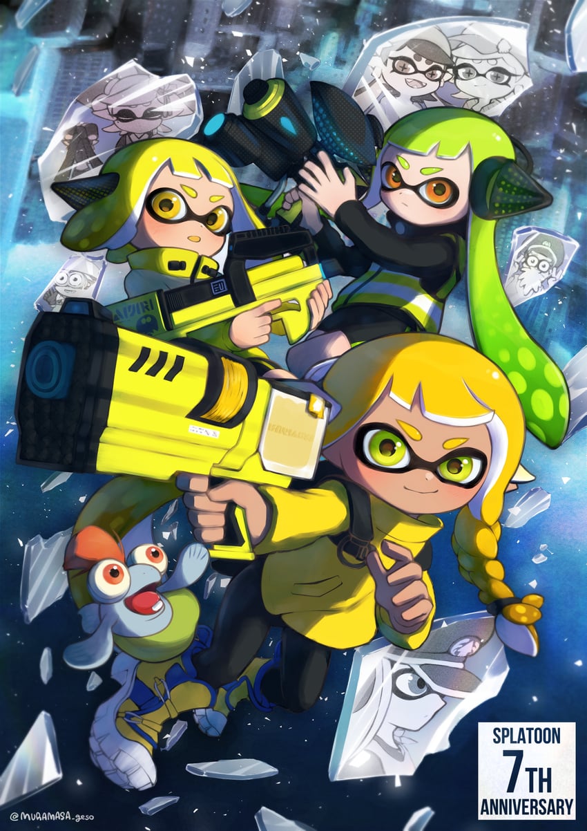agent 3, smallfry, agent 4, cap'n cuttlefish, captain 3, and 3 more (splatoon and 2 more) drawn by nobody28