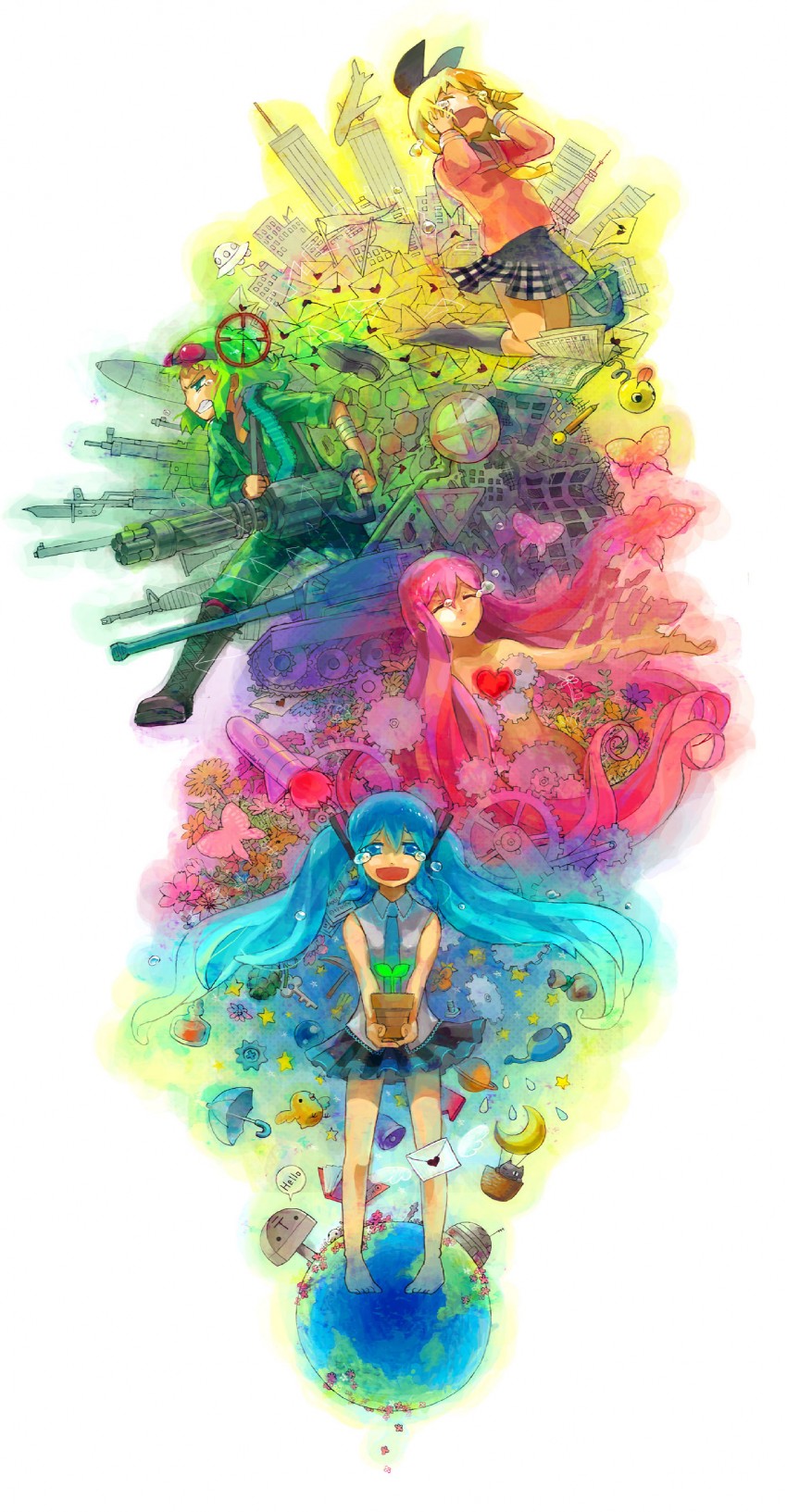 hatsune miku, kagamine rin, megurine luka, and gumi (vocaloid and 4 more) drawn by ooomi
