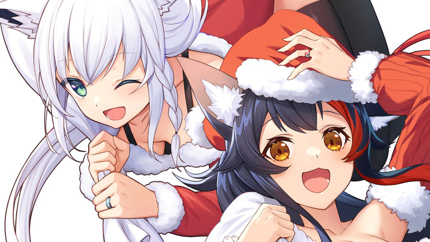 shirakami fubuki and ookami mio (hololive) drawn by nishino_eri