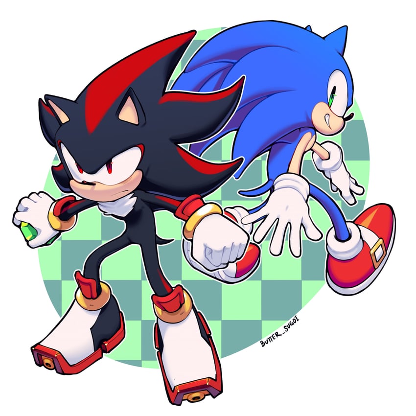 sonic the hedgehog and shadow the hedgehog (sonic) drawn by butter_sugoi