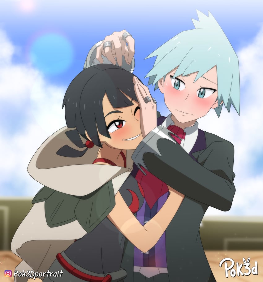 steven stone and zinnia (pokemon and 1 more) drawn by pok3d