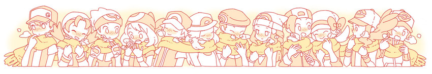 dawn, may, hilda, red, ethan, and 6 more (pokemon and 7 more) drawn by ikra_(katacoly)