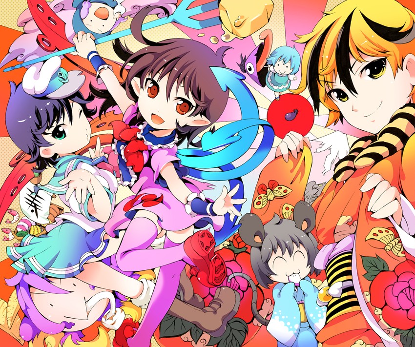 tatara kogasa, nazrin, hijiri byakuren, houjuu nue, toramaru shou, and 2 more (touhou) drawn by ichizen_(o_tori)