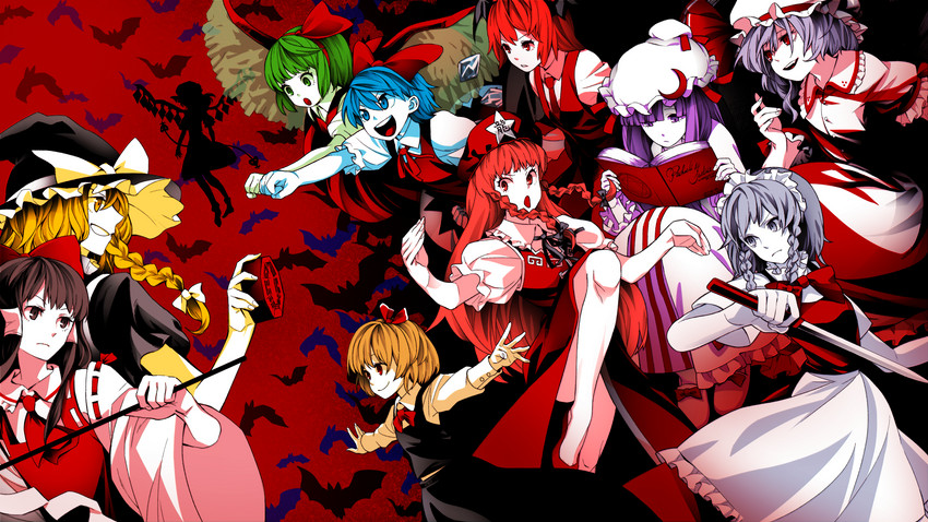 hakurei reimu, kirisame marisa, remilia scarlet, flandre scarlet, izayoi sakuya, and 6 more (touhou and 1 more) drawn by kamabokopic