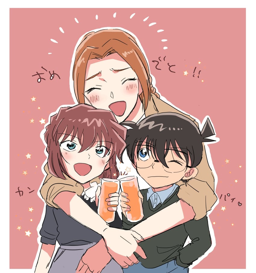 edogawa conan, haibara ai, and naomi argento (meitantei conan and 1 more) drawn by beeemaru02