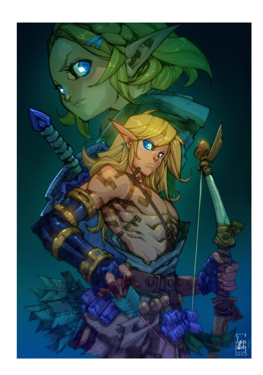 link and princess zelda (the legend of zelda and 1 more) drawn by ludolullabi and ross_the_redx