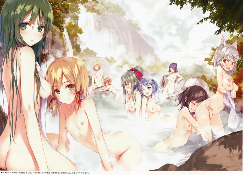 kochiya sanae, shameimaru aya, inubashiri momiji, moriya suwako, kawashiro nitori, and 4 more (touhou and 1 more) drawn by ke-ta