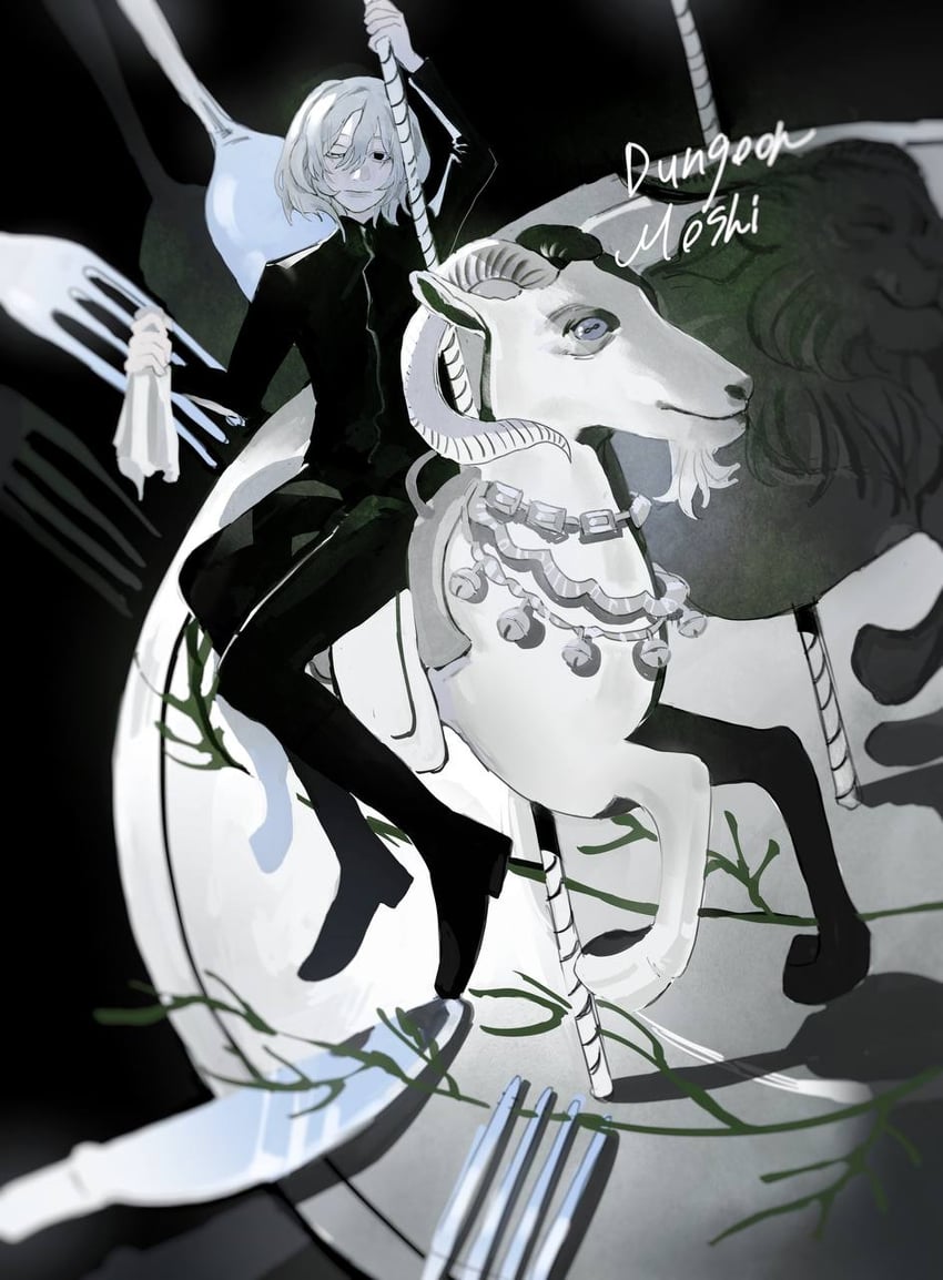 mithrun, winged lion, and goat (dungeon meshi) drawn by deadskiiisad