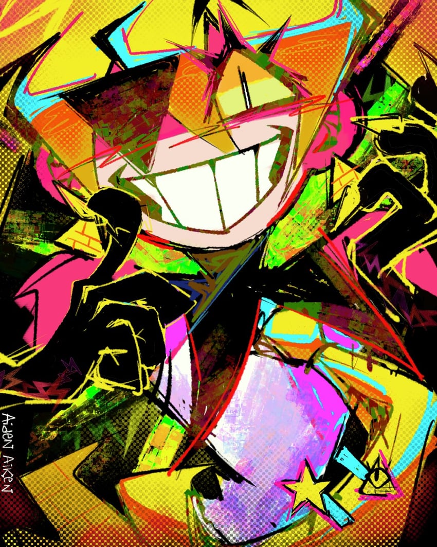 hatsune miku and bill cipher (vocaloid and 1 more) drawn by aiden_aiken
