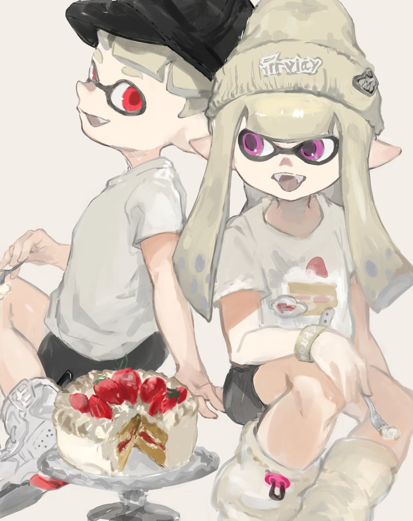 inkling player character, inkling girl, and inkling boy (splatoon and 1 more) drawn by ga4me4