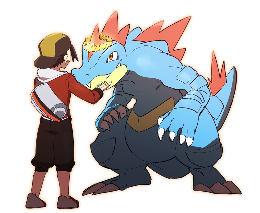 ethan and feraligatr (pokemon and 1 more) drawn by morio_(poke_orio)