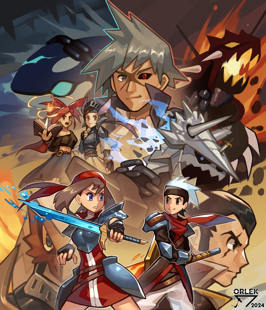 may, brendan, steven stone, blaziken, kyogre, and 5 more (pokemon and 2 more) drawn by orlek