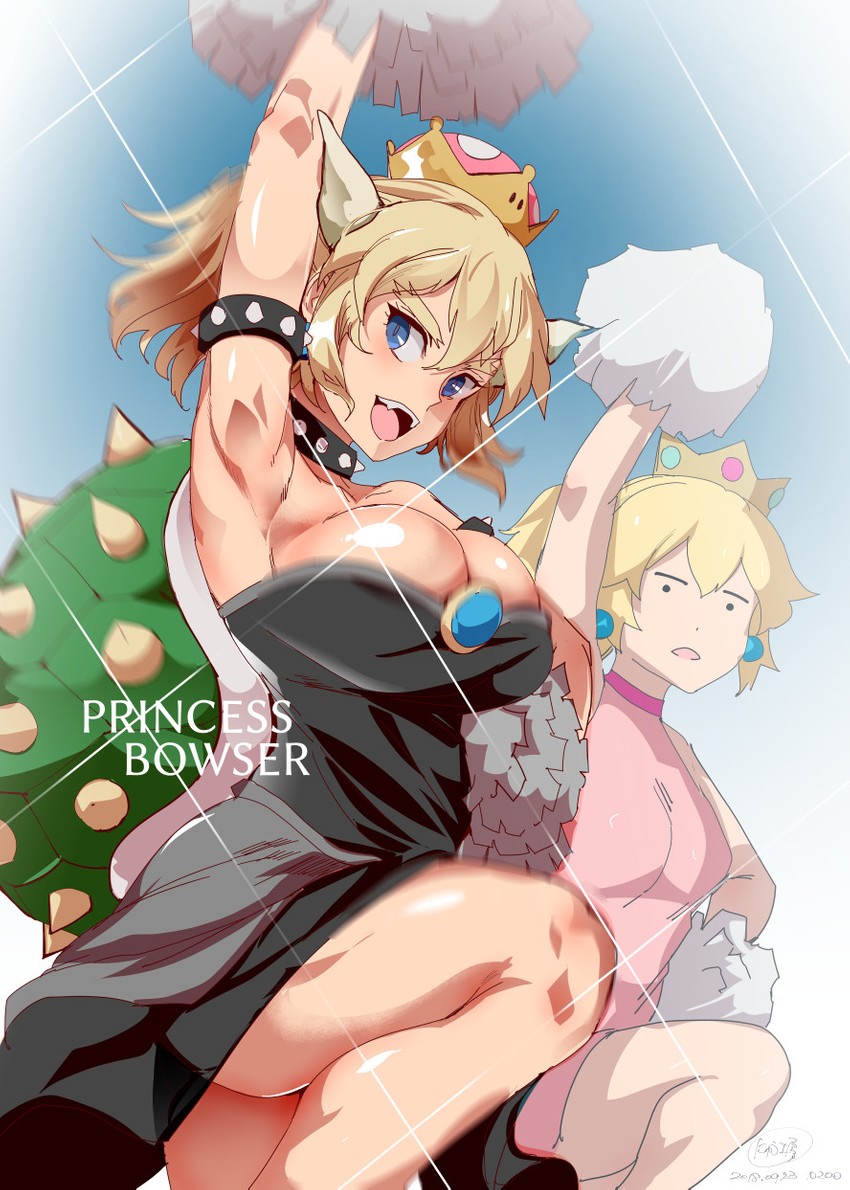 princess peach and bowsette (mario and 1 more) drawn by nyuu_(manekin-eko)