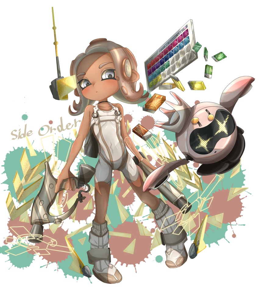 octoling player character, octoling girl, pearl, agent 8, and pearl drone (splatoon and 2 more) drawn by kagura_(05410zura)