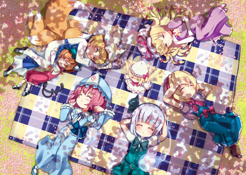 konpaku youmu, alice margatroid, yakumo yukari, saigyouji yuyuko, yakumo ran, and 2 more (touhou and 1 more) drawn by ysrandy