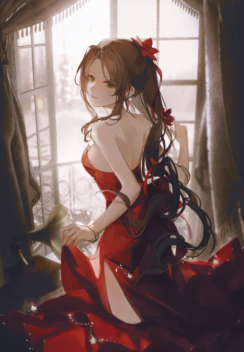 aerith gainsborough (final fantasy and 2 more) drawn by gjygyao