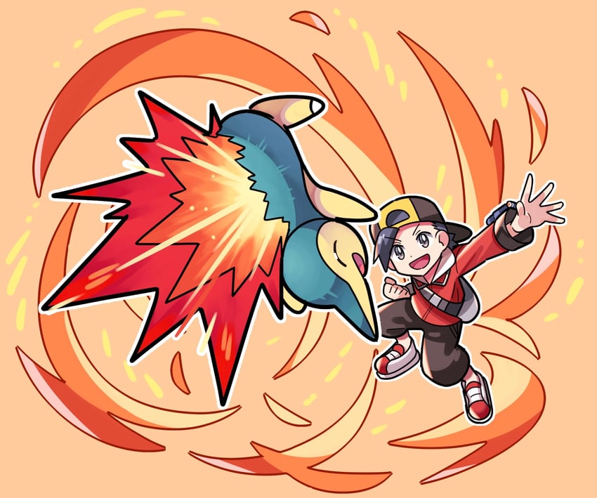 ethan and cyndaquil (pokemon and 2 more) drawn by sutokame