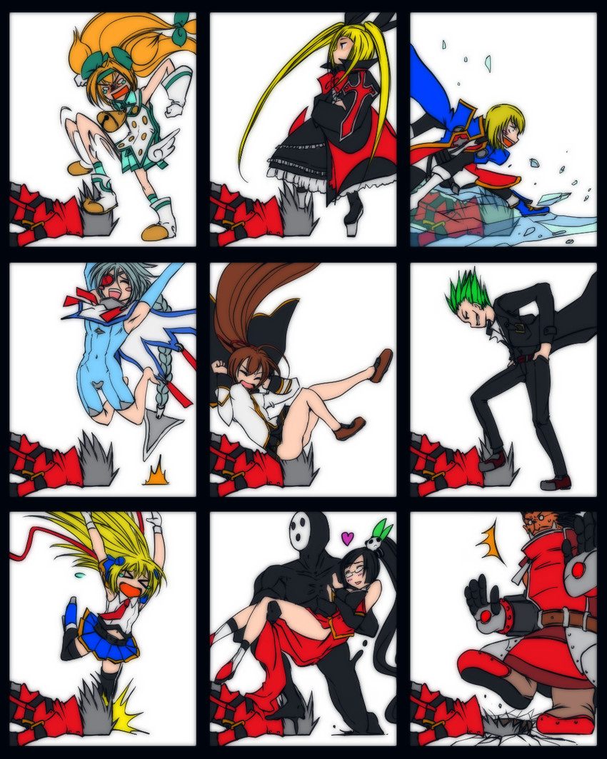 noel vermillion, ragna the bloodedge, nu-13, rachel alucard, jin kisaragi, and 6 more (blazblue) drawn by haku_(grimjin)