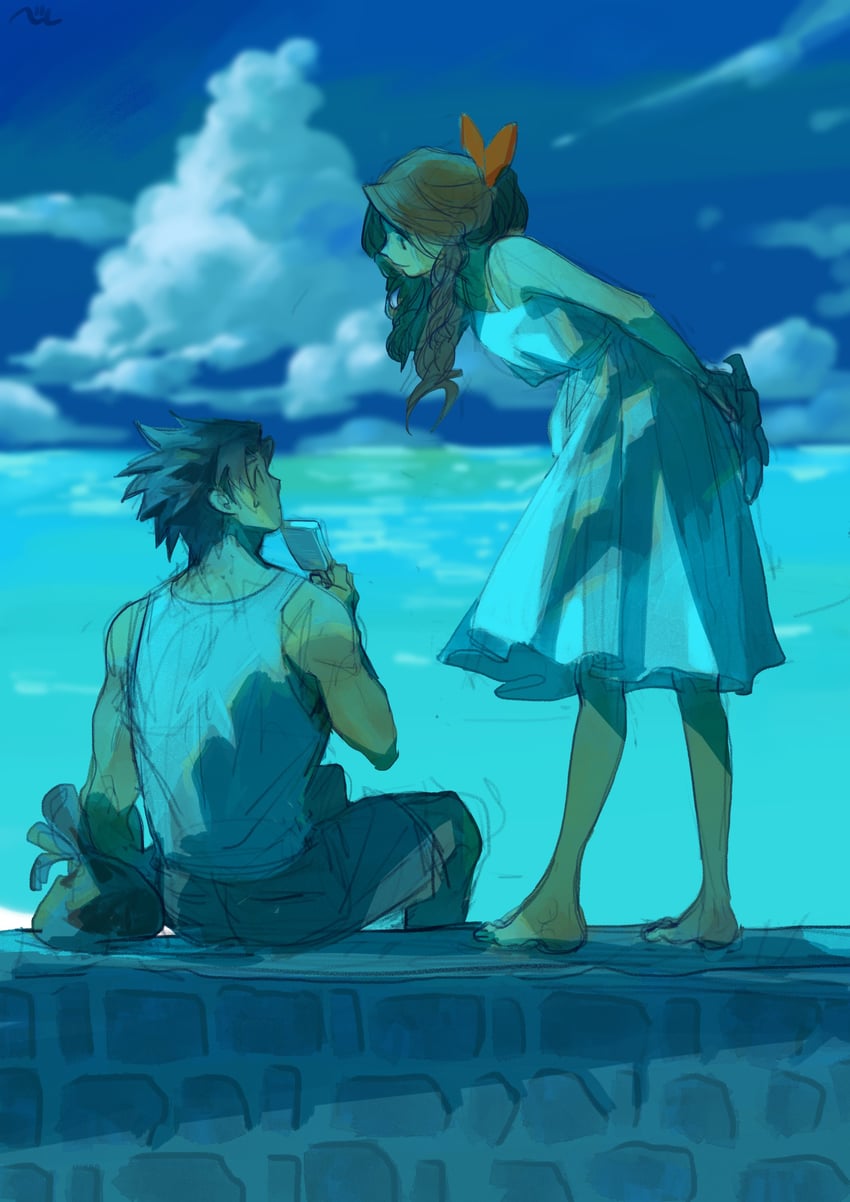 aerith gainsborough and zack fair (final fantasy and 2 more) drawn by nul