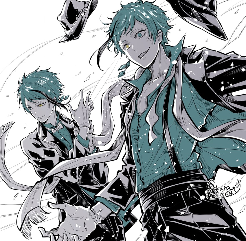 floyd leech and jade leech (twisted wonderland) drawn by fujimoto_sakura