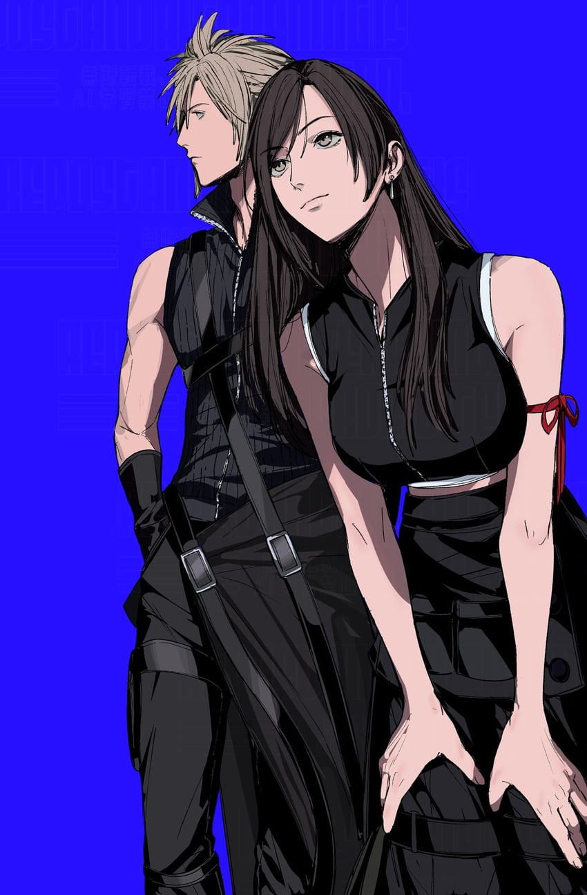 tifa lockhart and cloud strife (final fantasy and 2 more) drawn by amikoiiko