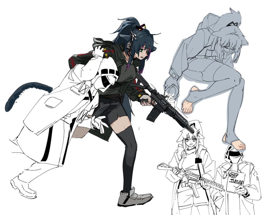 doctor, jessica, and jessica the liberated (arknights) drawn by er_ling_balu