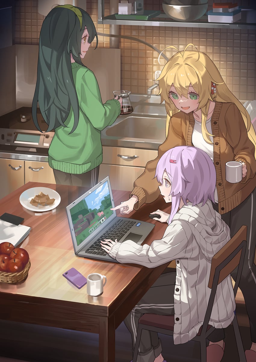 yuzuki yukari, tsurumaki maki, touhoku zunko, and pig (vocaloid and 3 more) drawn by yamamomo_(plank)