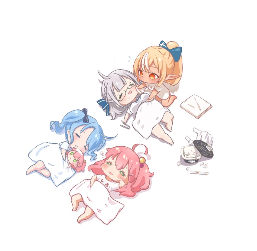 hoshimachi suisei, sakura miko, shirogane noel, and shiranui flare (hololive) drawn by rtomch