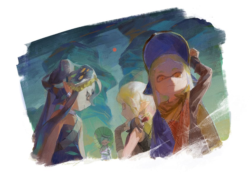 agent 3, smallfry, callie, captain 3, and marie (splatoon and 1 more) drawn by naux