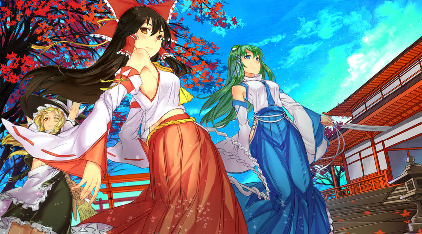 hakurei reimu, kirisame marisa, and kochiya sanae (touhou) drawn by sw_(2311550438)