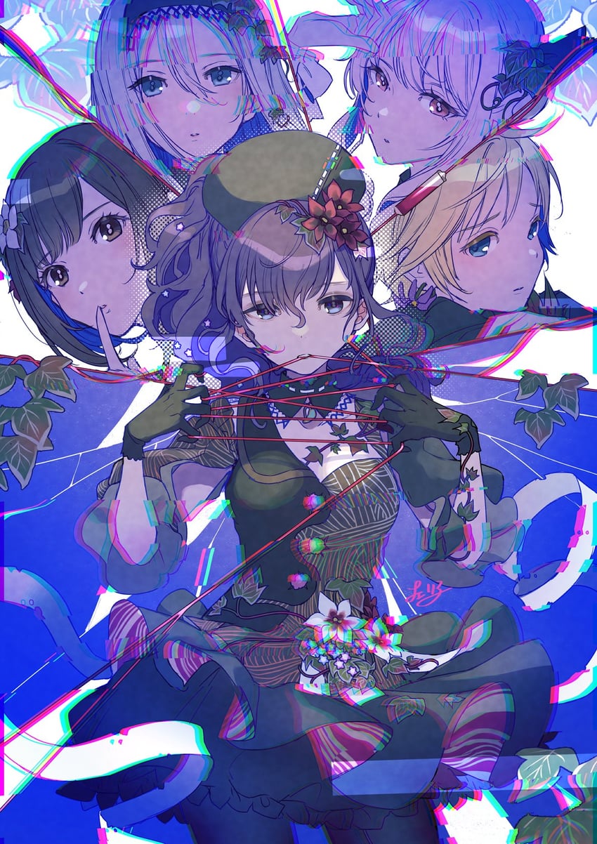 kagamine len, asahina mafuyu, shinonome ena, akiyama mizuki, yoisaki kanade, and 1 more (vocaloid and 2 more) drawn by cherico